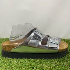 Birkenstock Papillio Arizona Platform Silver Summer Sandals Women's Sz 10 EUR 41